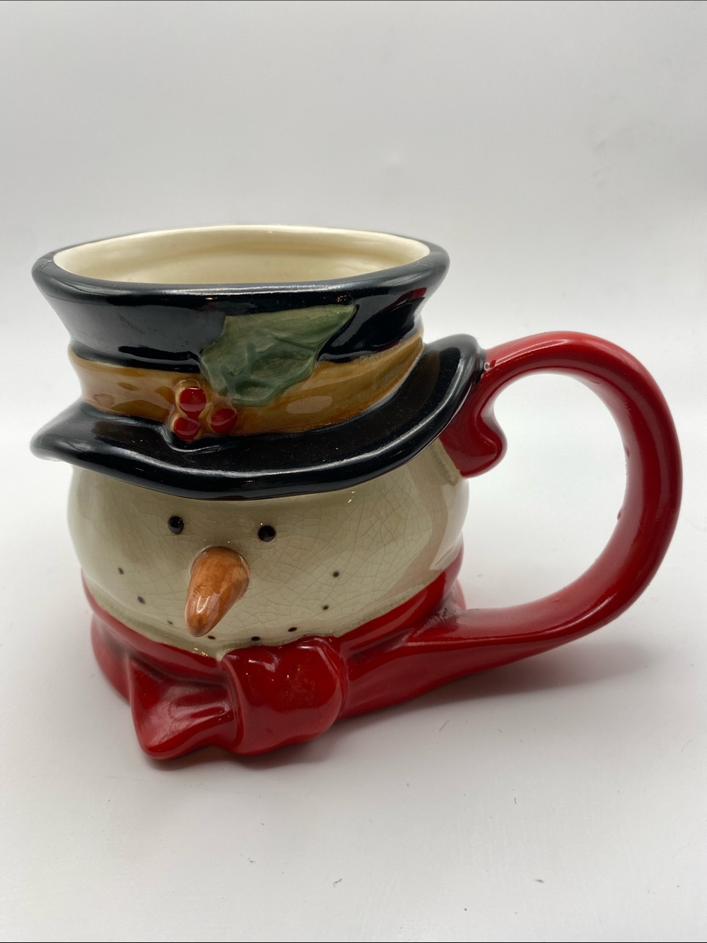 Holiday Snowman Ceramic Mug - Red and Black